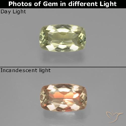 1.19ct Natürlicher hellgelb Farbwechselnder Diaspor, Kissen, VVS-VS
