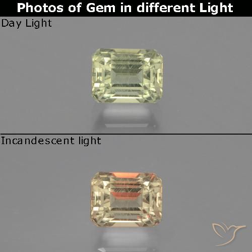 0.92ct Natürlicher Sehr blasses Gelb Farbwechselnder Diaspor, Smaragdschliff, VVS-VS