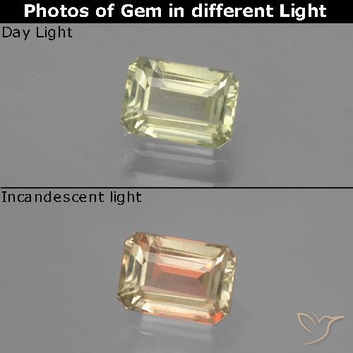 0.96ct Natürlicher Helles Goldgelb Farbwechselnder Diaspor, Smaragdschliff, VVS-VS