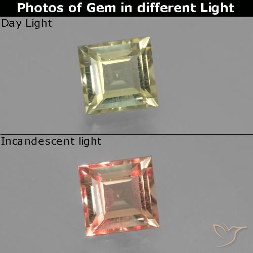 0.78ct Natürlicher hellgelb Farbwechselnder Diaspor, Quadrat, VVS-VS