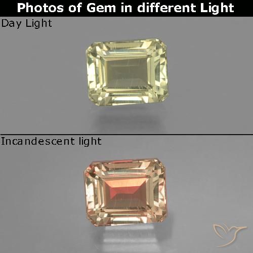 0.94ct Natürlicher Sehr helles Gelb Farbwechselnder Diaspor, Smaragdschliff, VVS-VS