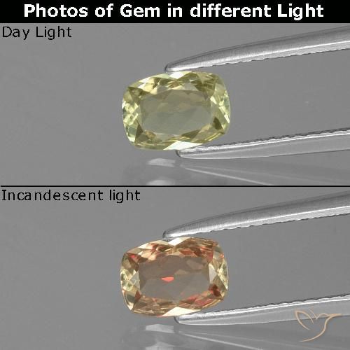 0.73ct Natürlicher Sehr blasses Gelb Farbwechselnder Diaspor, Kissen, VVS