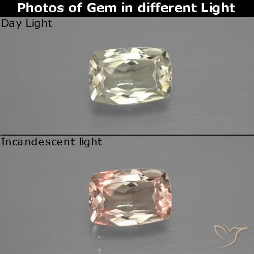 1.11ct Natürlicher hellgelb Farbwechselnder Diaspor, Kissen, VVS-VS