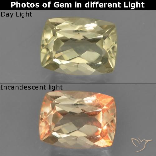 1.12ct Natürlicher Blasses Gelb Farbwechselnder Diaspor, Kissen, VVS-VS