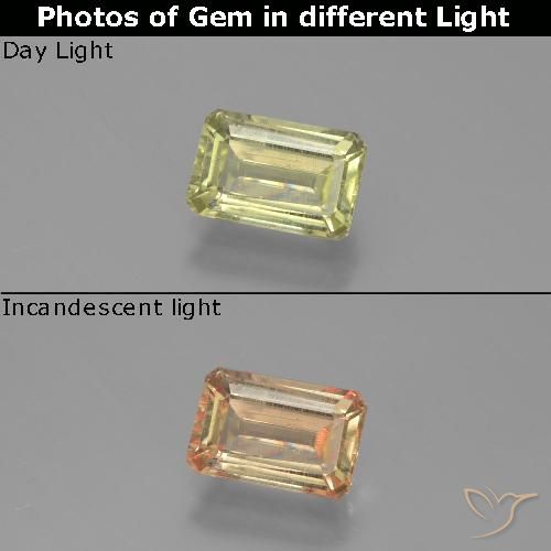 1.05ct Natürlicher hellgelb Farbwechselnder Diaspor, Smaragdschliff, VS