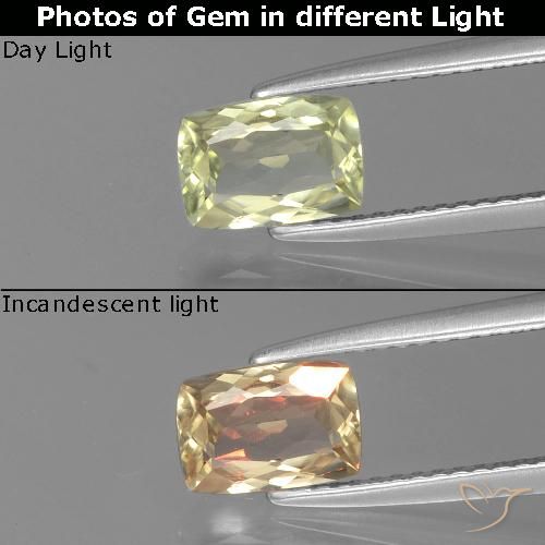 1.13ct Natürlicher Sehr helles Gelb Farbwechselnder Diaspor, Kissen, VVS