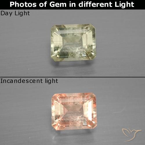 0.88ct Natürlicher hellgelb Farbwechselnder Diaspor, Smaragdschliff, SI