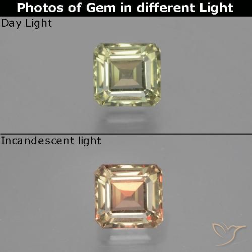 1.12ct Natürlicher Sehr helles Gelb Farbwechselnder Diaspor, Smaragdschliff, VS