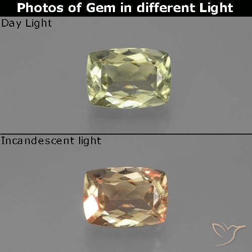 1.14ct Natürlicher hellgelb Farbwechselnder Diaspor, Kissen, VS