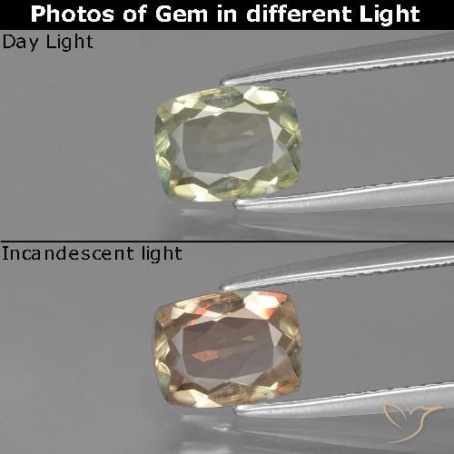 1.14ct Natürlicher hellgelb Farbwechselnder Diaspor, Kissen, VS