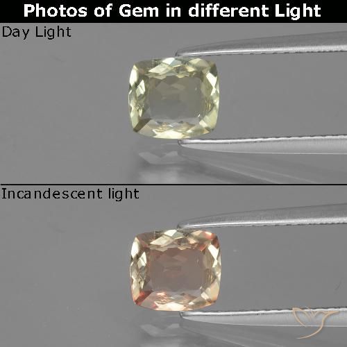 1.05ct Natürlicher Sehr helles Gelb Farbwechselnder Diaspor, Kissen, VVS-VS