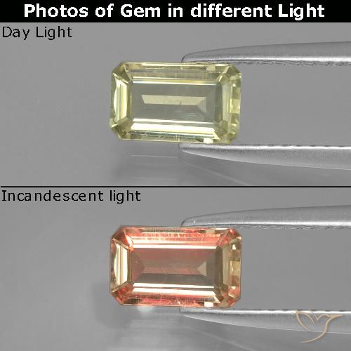 0.93ct Natürlicher Sehr helles Gelb Farbwechselnder Diaspor, Smaragdschliff, VS