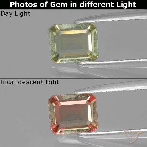 0.90ct Natürlicher Blasses Gelb Farbwechselnder Diaspor, Smaragdschliff, VVS-VS