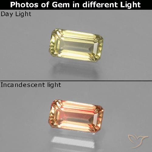 0.95ct Natürlicher gelb-grün Farbwechselnder Diaspor, Smaragdschliff, VS