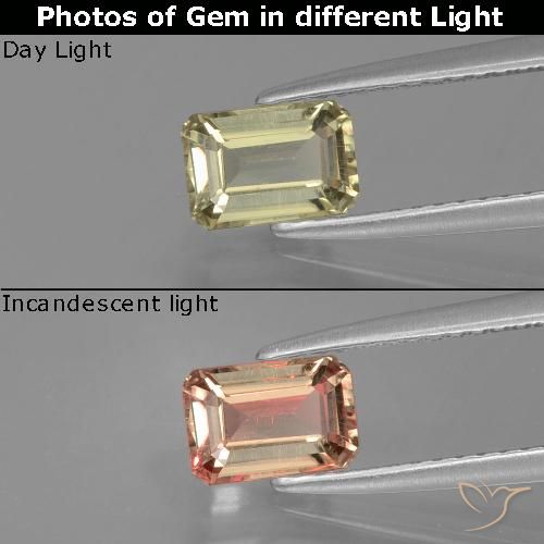 0.88ct Natürlicher hellgelb Farbwechselnder Diaspor, Smaragdschliff, VS