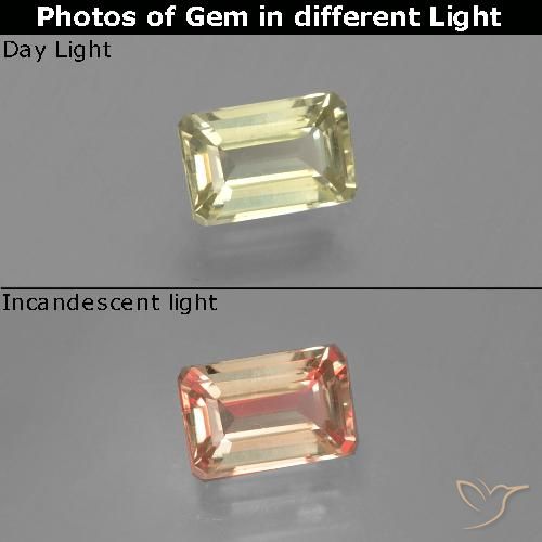 0.82ct Natürlicher hellgelb Farbwechselnder Diaspor, Smaragdschliff, VVS-VS