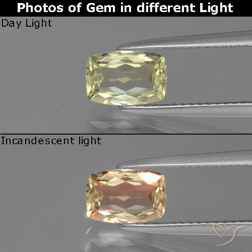 1.39ct Natürlicher hellgelb Farbwechselnder Diaspor, Kissen, VS