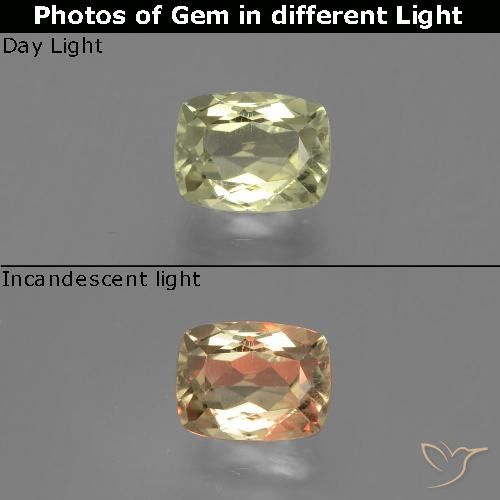 1.37ct Natürlicher hellgelb Farbwechselnder Diaspor, Kissen, VS