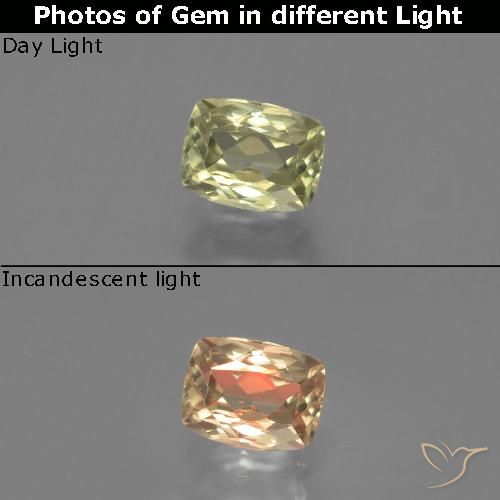 1.31ct Natürlicher gelb-grün Farbwechselnder Diaspor, Kissen, VS