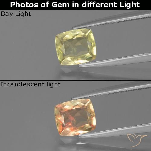 1.09ct Natürlicher gelb-grün Farbwechselnder Diaspor, Kissen, VS