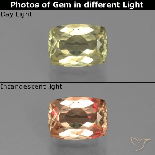 1.06ct Natürlicher Sehr helles Gelb Farbwechselnder Diaspor, Kissen, VVS-VS