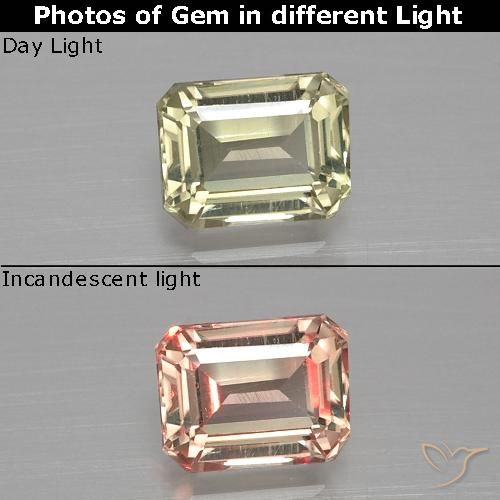 1.11ct Natürlicher hellgelb Farbwechselnder Diaspor, Smaragdschliff, VVS-VS