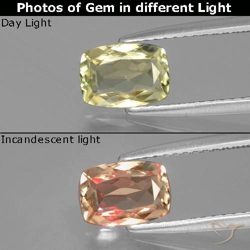 1.14ct Natürlicher Mittelgelb Farbwechselnder Diaspor, Kissen, VVS-VS