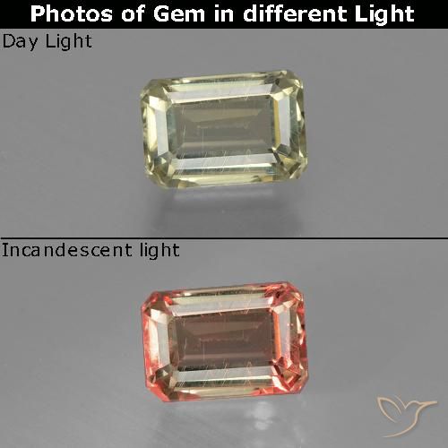 1.05ct Natürlicher Bräunliches Gelb Farbwechselnder Diaspor, Smaragdschliff, VS