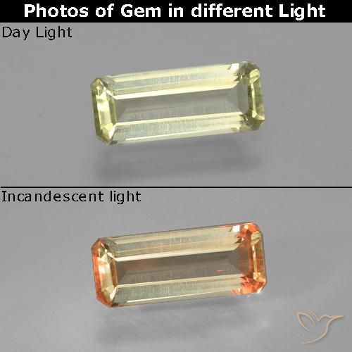 1.17ct Natürlicher gelb-grün Farbwechselnder Diaspor, Smaragdschliff, VS