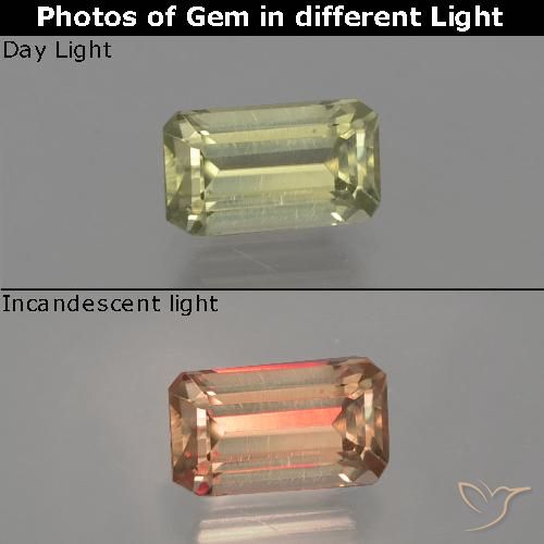 1.05ct Natürlicher gelb-grün Farbwechselnder Diaspor, Smaragdschliff, VVS-VS