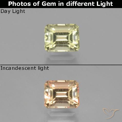 1.11ct Natürlicher hellgelb Farbwechselnder Diaspor, Smaragdschliff, VS