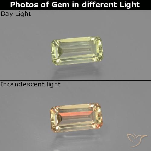 1.24ct Natürlicher hellgelb Farbwechselnder Diaspor, Smaragdschliff, VVS-VS