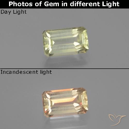 1.62ct Natürlicher hellgelb Farbwechselnder Diaspor, Smaragdschliff, VVS-VS