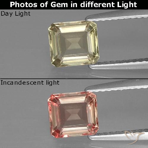 1.15ct Natürlicher Sehr helles Gelb Farbwechselnder Diaspor, Smaragdschliff, VVS-VS