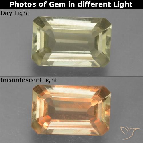 0.90ct Natürlicher hellgelb Farbwechselnder Diaspor, Smaragdschliff, VVS-VS