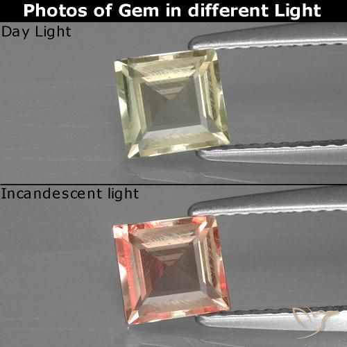 0.91ct Natürlicher Helles Goldgelb Farbwechselnder Diaspor, Quadrat, VVS-VS