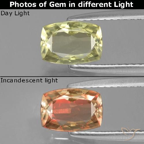 0.93ct Natürlicher Mittelgelb Farbwechselnder Diaspor, Kissen, VVS-VS