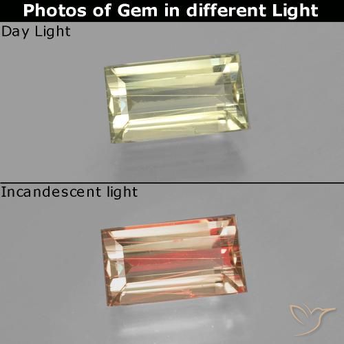 1.58ct Natürlicher Sehr helles Gelb Farbwechselnder Diaspor, Baguette, VS