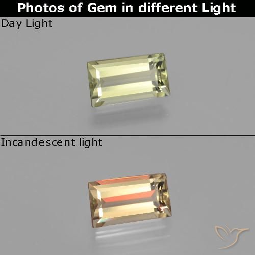 1.49ct Natürlicher Mittelgelb Farbwechselnder Diaspor, Baguette, VVS