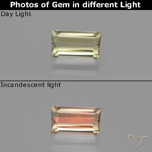 1.39ct Natürlicher hellgelb Farbwechselnder Diaspor, Baguette, VVS