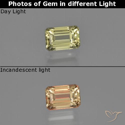 1.21ct Natürlicher hellgelb Farbwechselnder Diaspor, Smaragdschliff, VVS-VS