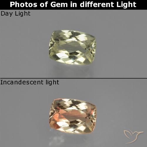 1.14ct Natürlicher hellgelb Farbwechselnder Diaspor, Kissen, VVS-VS