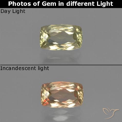1.16ct Natürlicher hellgelb Farbwechselnder Diaspor, Kissen, VVS-VS