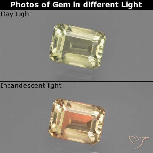 0.91ct Natürlicher gelb-grün Farbwechselnder Diaspor, Smaragdschliff, VVS-VS