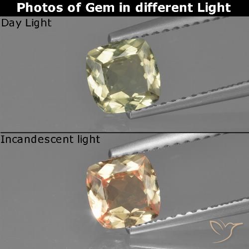 0.74ct Natürlicher hellgelb Farbwechselnder Diaspor, Kissen, VVS-VS