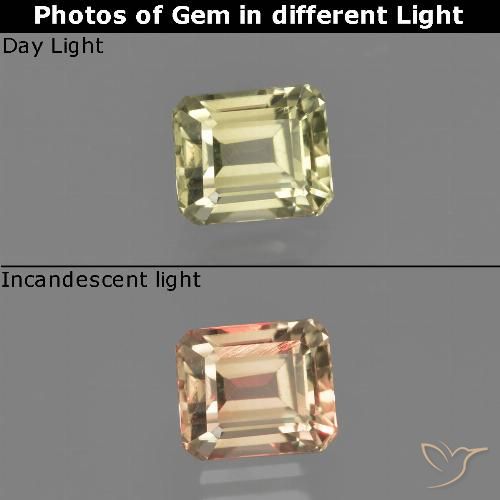 1.01ct Natürlicher hellgelb Farbwechselnder Diaspor, Smaragdschliff, VVS