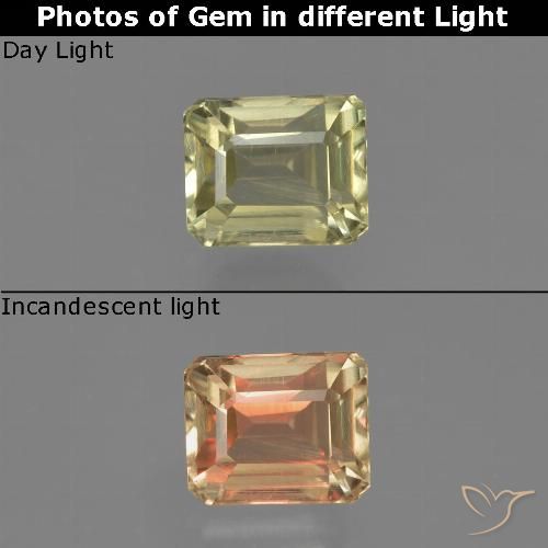 1.07ct Natürlicher hellgelb Farbwechselnder Diaspor, Smaragdschliff, VVS-VS