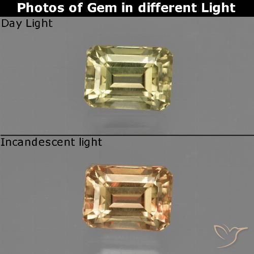 1.13ct Natürlicher hellgelb Farbwechselnder Diaspor, Smaragdschliff, VVS-VS