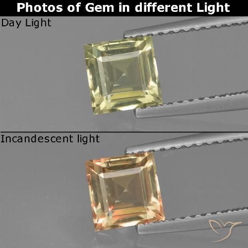 1.01ct Natürlicher Blasses Gelb Farbwechselnder Diaspor, Quadrat, VVS-VS