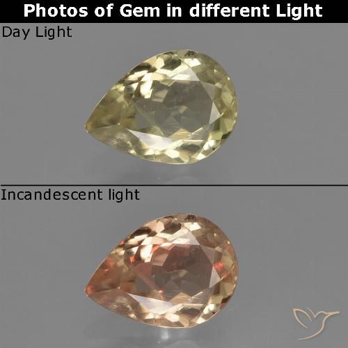 1.10ct Natürlicher Bräunliches Gelb Farbwechselnder Diaspor, Birnenform, VS